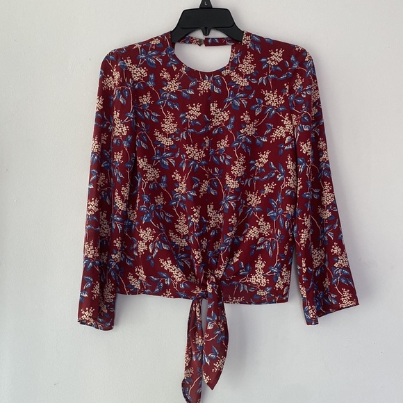 Madewell Burgundy Fall Floral Blouse Top XXS - Picture 6 of 10